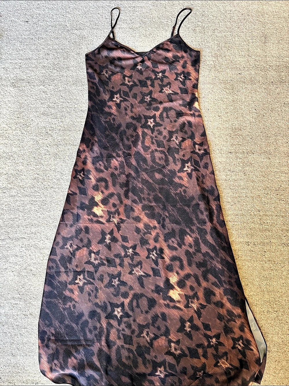 AllSaints Leopard Star Slip Dress Animal Print Maxi Dress Size 2